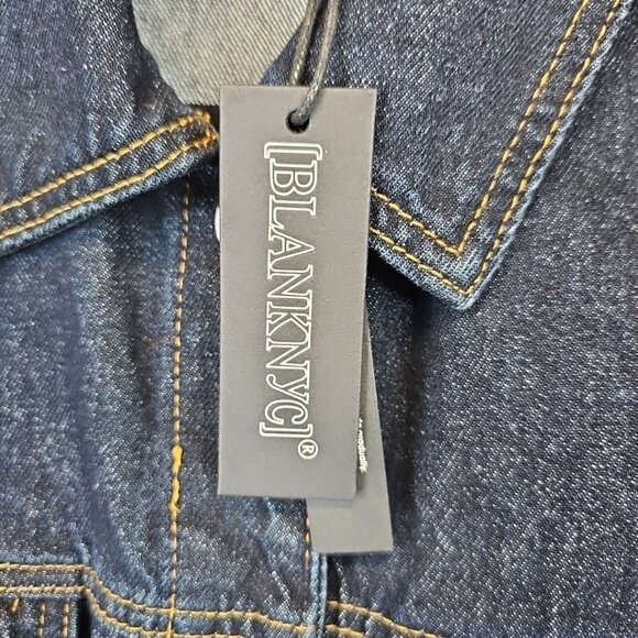 BLANKNYC Wide Hem Trucker Denim Jacket Womens Size XS Dark Blue Oversized Cotton - Picture 10 of 16